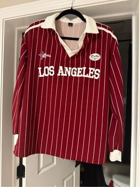 Los Angeles Red Pinstripe Rugby Pullover